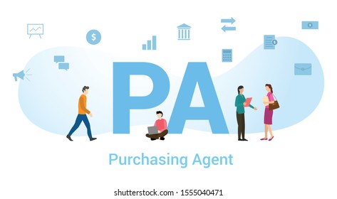pa purchasing agent concept with big word or text and team people with modern flat style - vector