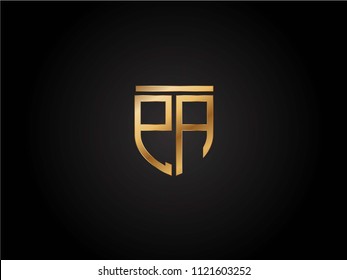 PA shield shape Letter Design in gold color
