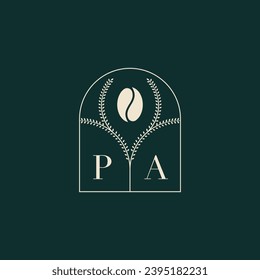 PA Einzigartige und einfache Logo-Design-Kombination aus Buchstaben und Kaffeebohnen