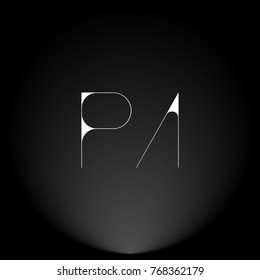 PA White thin minimalist LOGO Design with Highlight on Black Background.