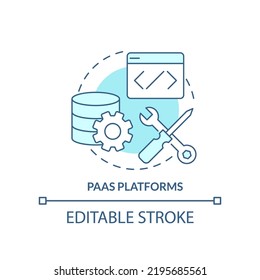 PaaS platforms turquoise concept icon. Platform as service. Ecommerce platform abstract idea thin line illustration. Isolated outline drawing. Editable stroke. Arial, Myriad Pro-Bold fonts used