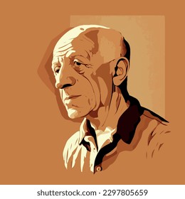 Pablo Picasso's profile drawing in illustration and vector style, drawn from a side angle. Pablo Picasso: Spanish artist, co-founder of Cubism, known for works like Guernica, Les Demoiselles d'Avignon
