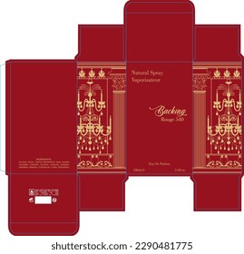 Pacakging Perfume Box Template Gold Foil Red Base Color