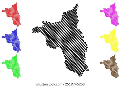 Pacaraima município (Estado de Roraima, Municípios do Brasil, República Federativa do Brasil) mapa ilustração vetorial, esboço rabisco Mapa de Pacaraima