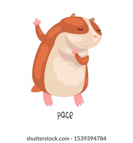 Pace English Language Preposition of Place and Cute Hamster Character, Educational Visual Material for Children Education Vector Illustration