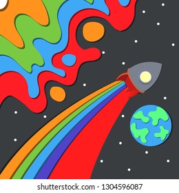 pace flat vector background with , rocket, spaceship paper cut. EPS10