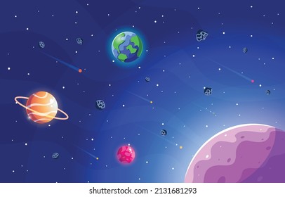 pace Scenery with Planet Stars and Asteroid vector