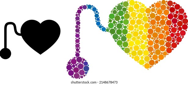 Pacemaker composition icon of round dots in variable sizes and rainbow color tinges. A dotted LGBT-colored pacemaker for lesbians, gays, bisexuals, and transgenders.