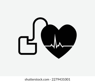 Pacemaker Icon Artificial Heart Cardiac Pace Maker Pulse Black White Silhouette Symbol Icon Sign Graphic Clipart Artwork Illustration Pictogram Vector