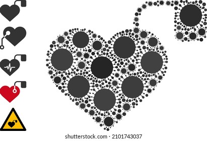 Pacemaker mosaic icon. Vector mosaic is composed with randomized covid icons. Virus cell collage pacemaker icon and bonus icons. Pacemaker collage for pandemic images.