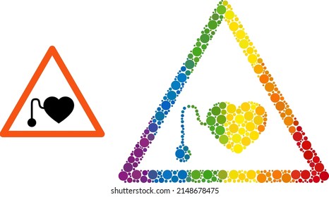 Pacemaker warning collage icon of circle elements in variable sizes and spectrum colored color tints. A dotted LGBT-colored pacemaker warning for lesbians, gays, bisexuals, and transgenders.