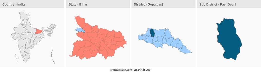 Pach Deuri map, Gopalganj District, Bihar State, Republic of India, Government of Bihar, Indian territory, Eastern India, politics, village, tourism