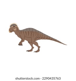 Pachycephalosaurus headed lizard cartoon dinosaur childish dino animal with stripes, funny cartoon character. Vector childish baby tyrannosaurus