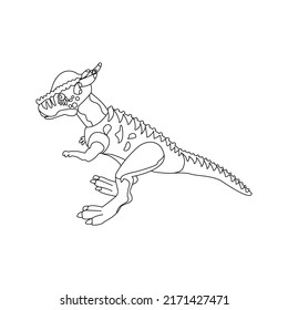 Pachycephalosaurus Line Colouring Book. Vector Illustration of Nature Dinosaur Animal.
