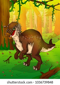Pachycephalosaurus on the background of forest