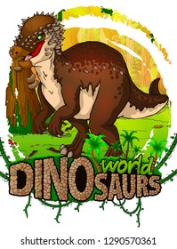 Pachycephalosaurus on the background of the forest. Vector logo. Dinosaur world