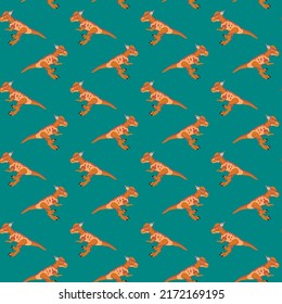 Pachycephalosaurus Seamless Pattern. Vector Illustration of Nature Dinosaur Animal.