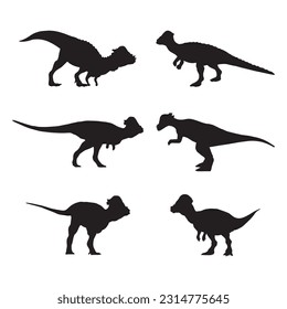pachycephalosaurus silhouette set collection isolated black on white background vector illustration