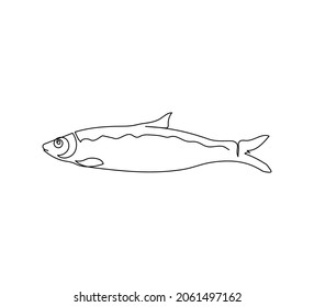 Pacific, atlantic herring, clupea pallasii continuous line drawing. One line art of fish, seafood.