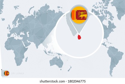 Mapa del Mundo Pacífico con Sri Lanka ampliada. Bandera y mapa de Sri Lanka en Asia en el Mapa Mundial del Centro.