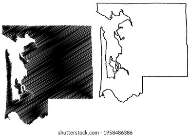 Pacific County, State of Washington (U.S. county, United States of America) map vector illustration, scribble sketch Pacific map