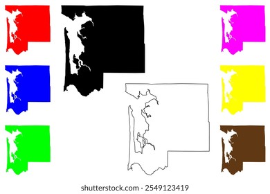 Condado do Pacífico, Estado de Washington (condado dos EUA, Estados Unidos da América, EUA, EUA) mapa ilustração vetorial, esboço de rabisco mapa do Pacífico