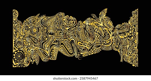 Pacific Cultural Tribal Design in Black and Gold Colour_Papua New Guinea