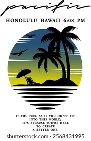 pacific honululu hawai illustration for tshirt printing 