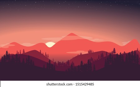 The Pacific Northwest Mountain Range Depicted On A Warm Summer Evening.