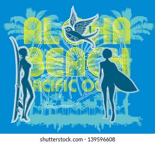 pacific ocean aloha beach vector art