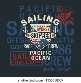 Pacific Ocean Regatta Segel Challenge Vintage Vintage Druck für Jungen-T-Shirt 