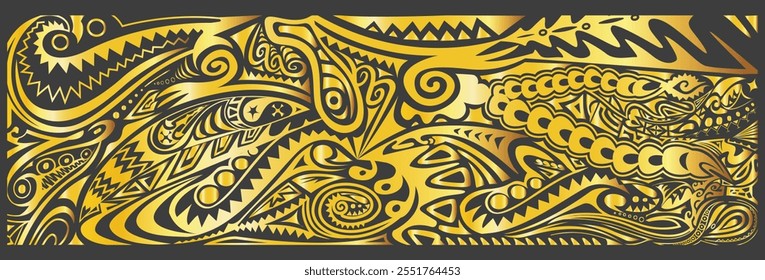 Pacífico, Papúa Nueva Guinea Diseño de Vector tribal en oro