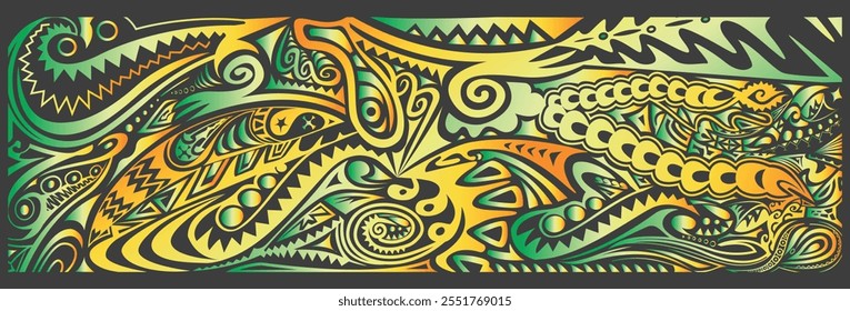 Pacífico, Papúa Nueva Guinea Diseño de Vector tribal en verde y oro