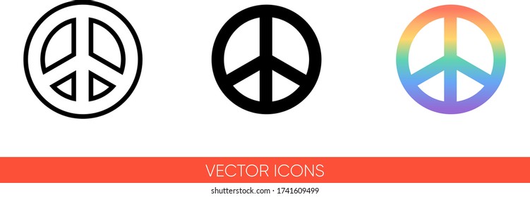 Pacific, peace sign, international symbol of peace, disarmament, antiwar movement in rainbow color icon of 3 types: color, black and white, outline. Isolated vector sign symbol.