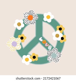 Pacific sign with flowers. Cute trendy print or poster. Vector hand drawn illustration.