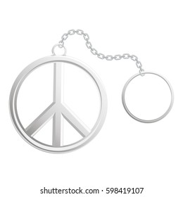 Pacific. Silver elegant key chain with peace sign, vector.