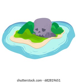 Pacific skull island in the ocean. Cartoon clip art illustration on white background