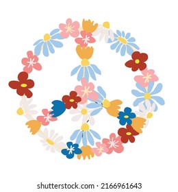 Pacific Symbol. Traditional Flower Crown. Peace In The World. Editable Illustration In Cartoon Style.