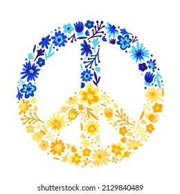 Pacific symbol with Ukraine flag. Yellow blue. Peace in Ukraine. Flat, doodle. Isolated vector stock illustration eps 10