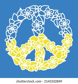 pacific symbol ukraine peace no war flag blue yellow flowers hippie country love leaves petals vector putin stop demonstration rally print ukrainians save salvation  military aggressor freedom 