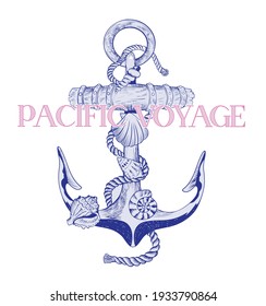 pacific voyage.seashells on the anchor .t shirt graphic design 