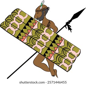 A Pacific Warrior with Fighting Spear and Shield