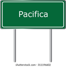 Pacifica , California, road sign green vector illustration, road table, USA city