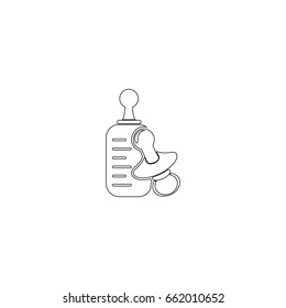 Pacifier and baby bottle. Baby vector icon on white background