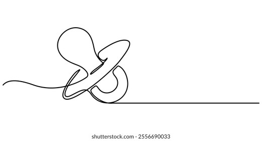 Pacifier for baby. Continuous line one drawing. Vector illustration. Simple line illustration, Baby pacifier in continuous one line art style. Simple vector illustration, Pregnancy planning concept.