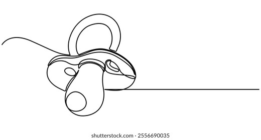 Pacifier for baby. Continuous line one drawing. Vector illustration. Simple line illustration, Baby pacifier in continuous one line art style. Simple vector illustration, Pregnancy planning concept.