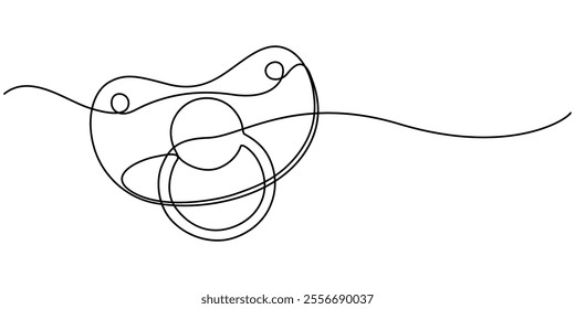 Pacifier for baby. Continuous line one drawing. Vector illustration. Simple line illustration, Baby pacifier in continuous one line art style. Simple vector illustration, Pregnancy planning concept.