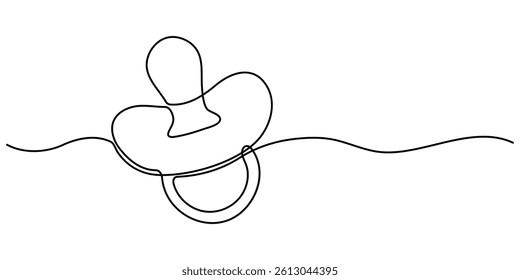 Pacifier for baby. Continuous line one drawing. Newborn Nipple Continuous Line Editable Icon. Vector illustration. Simple line illustration.
