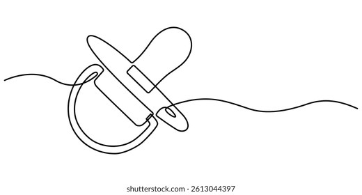Pacifier for baby. Continuous line one drawing. Newborn Nipple Continuous Line Editable Icon. Vector illustration. Simple line illustration.

