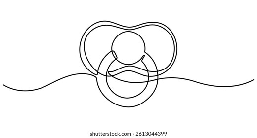 Pacifier for baby. Continuous line one drawing. Newborn Nipple Continuous Line Editable Icon. Vector illustration. Simple line illustration.
